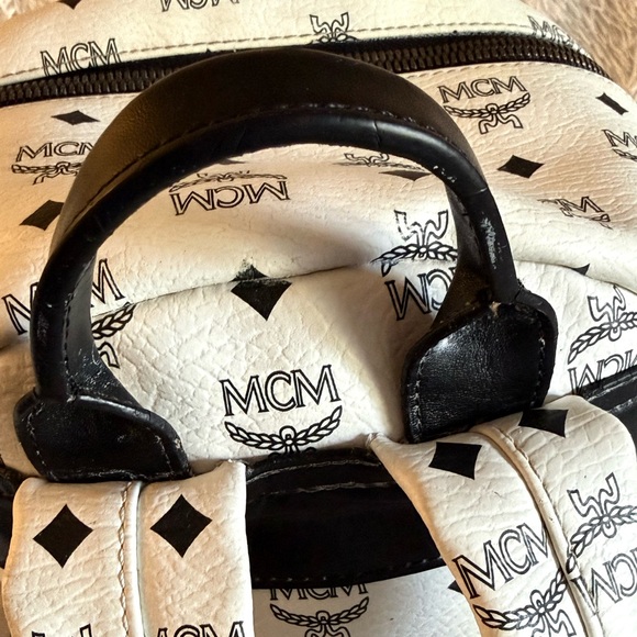 MCM Monogrammed Backpack in White and Black with Studs - Picture 6 of 11